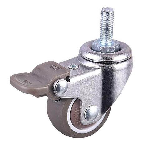 1" M6 Threaded Stem Caster Wheel 50Lbs Load TPE Elastic Rubber Wheel - Brakes