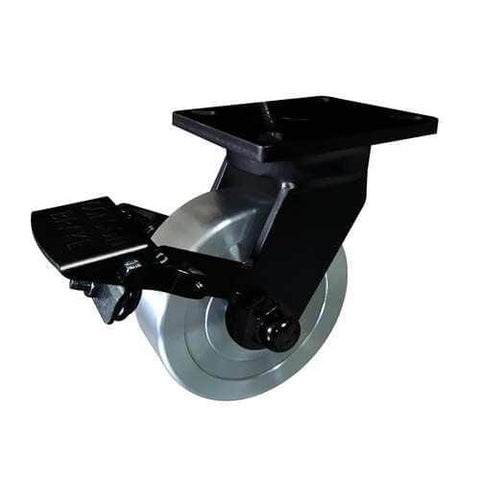10" Caster Wheel 3307 Lbs - Brake Cast iron PU Top Plate