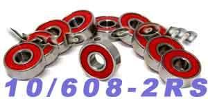 10-Pack Skateboard Bearing 608-2RS Sealed 8x22x7 Miniature