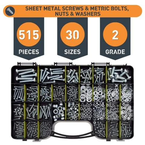 1,000pcs Hardware Assortment - Screws, Nuts, Bolts & Washers Kit