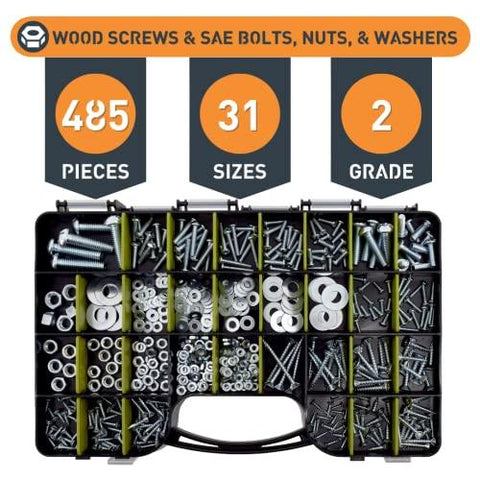1,000pcs Hardware Assortment - Screws, Nuts, Bolts & Washers Kit