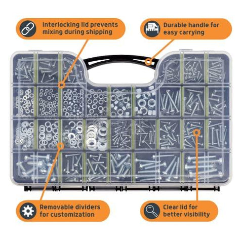 1,000pcs Hardware Assortment - Screws, Nuts, Bolts & Washers Kit