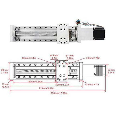 100mm Stroke CNC Linear Stage Motion Actuator X Y Z Axis Linear Slide Rail Aluminum Alloy Cross Sliding Table Linear Rail Guide SFU1605 Ballscrew+Nema23 57 Stepper Motor for CNC