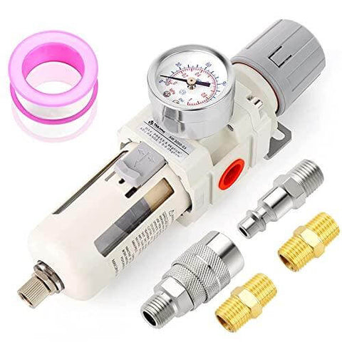 1/2" NPT White Air Filter Pressure Regulator Combo Piggyback, Air Tool Compressor Filter - Gauge AW4000-04