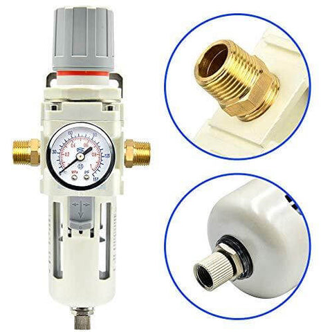 1/2" NPT White Air Filter Pressure Regulator Combo Piggyback, Air Tool Compressor Filter - Gauge AW4000-04