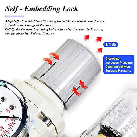1/2" NPT White Air Filter Pressure Regulator Combo Piggyback, Air Tool Compressor Filter - Gauge AW4000-04