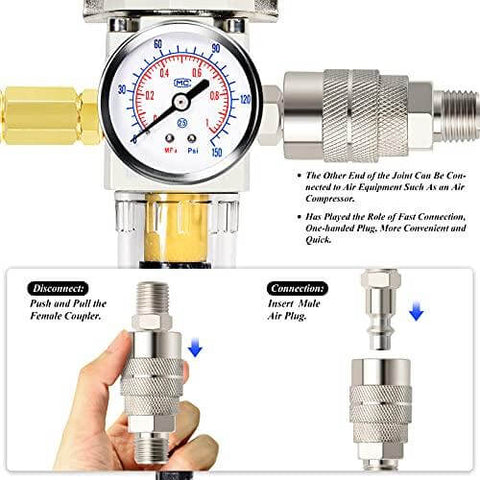 1/2" NPT White Air Filter Pressure Regulator Combo Piggyback, Air Tool Compressor Filter - Gauge AW4000-04