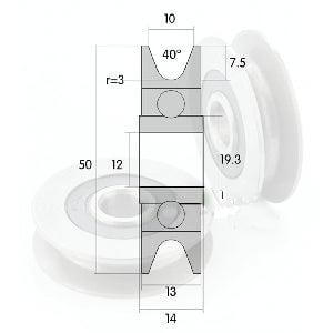 12mm Bore Bearing - 50mm Steel Wire Rope Cable Track Pulley 12x50x13mm