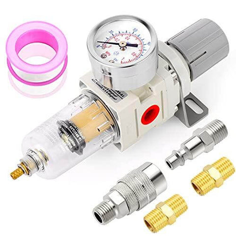 1/4" NPT Air Filter Pressure Regulator Combo Piggyback, Air Tool Compressor Filter - Gauge AW2000-02