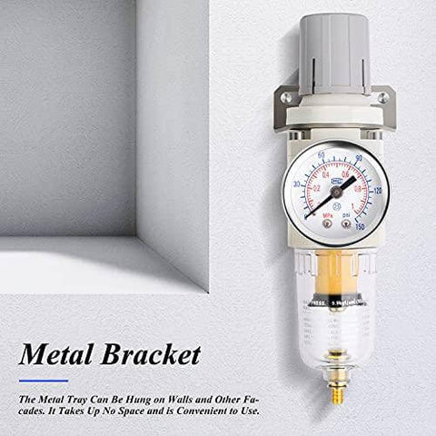 1/4" NPT Air Filter Pressure Regulator Combo Piggyback, Air Tool Compressor Filter - Gauge AW2000-02