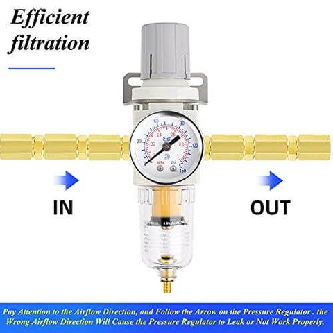 1/4" NPT Air Filter Pressure Regulator Combo Piggyback, Air Tool Compressor Filter - Gauge AW2000-02