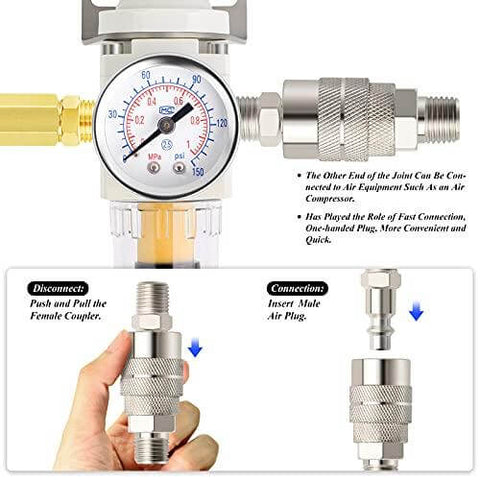 1/4" NPT Air Filter Pressure Regulator Combo Piggyback, Air Tool Compressor Filter - Gauge AW2000-02
