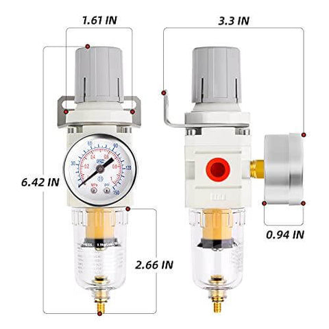 1/4" NPT Air Filter Pressure Regulator Combo Piggyback, Air Tool Compressor Filter - Gauge AW2000-02
