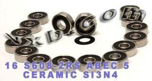 16-Pack inline/Rollerblade Skate Ceramic Bearings Si3N4 ABEC-5 Bearings