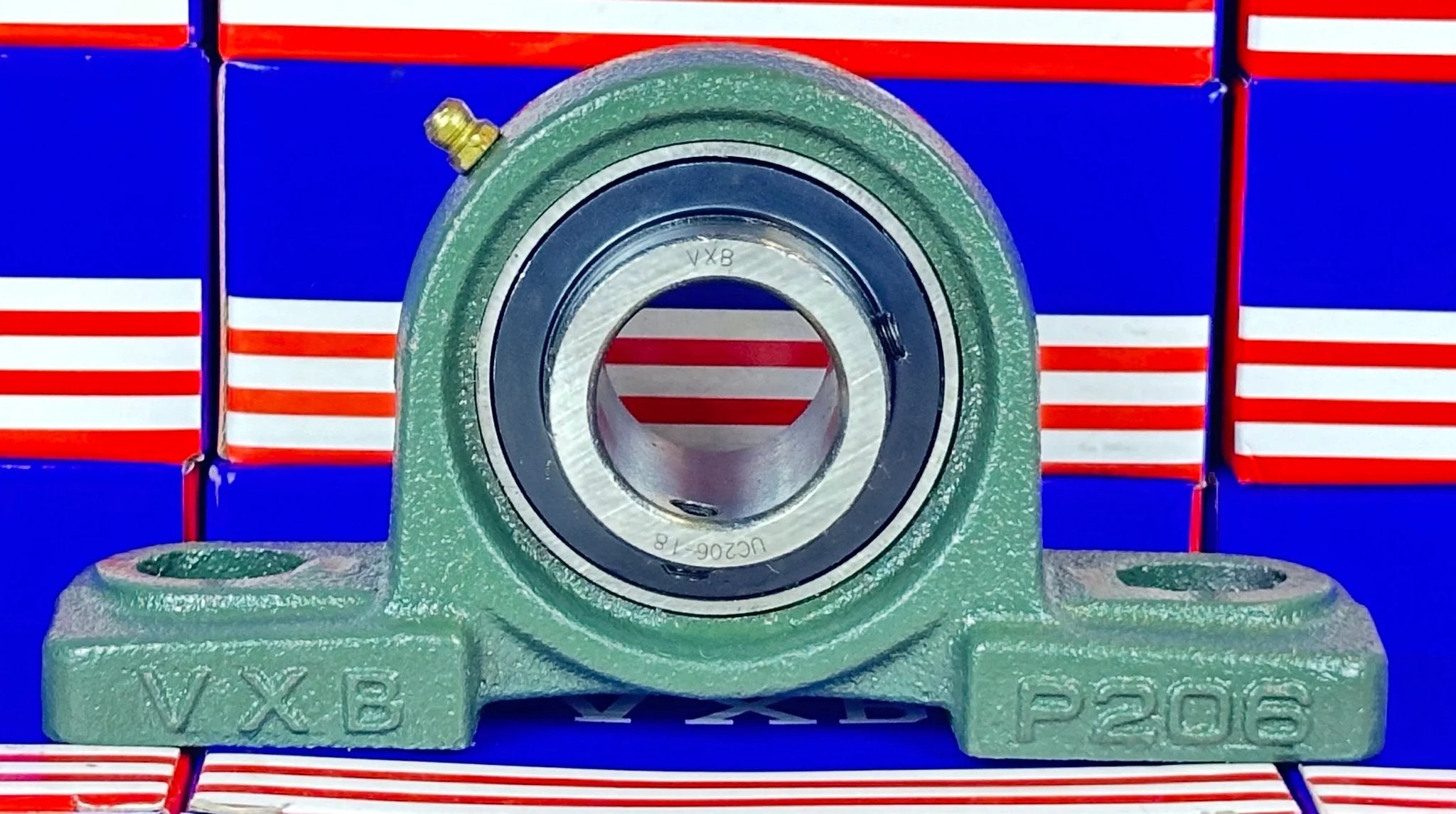 UCP206-18 Pillow Block Bearing - 1-1/8" Bore, Cast Iron Housing With Solid Base, QBBC Brand