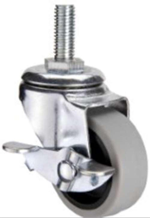 2" Caster Wheel 44 Lbs - Center Brake - TPR - M10 Threaded Stem