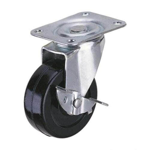 2" Caster Wheel 55 Lbs - Center Brake Rubber Top Plate