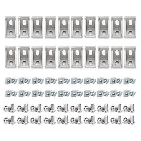 20-Pack Aluminum Profile 2020 Series Corner Bracket/T Nuts/Hex Screw - Rail Accessories