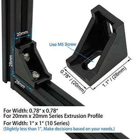 20-Sets Black 2020 Series Aluminum Profile Connector Set - Rail Accessories