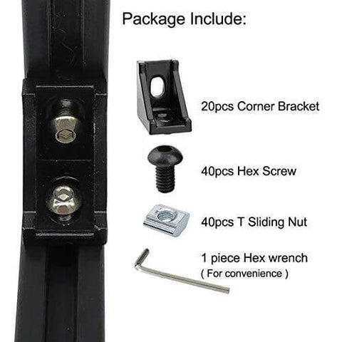 20-Sets Black 2020 Series Aluminum Profile Connector Set - Rail Accessories