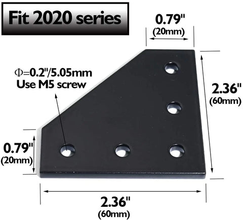 2020 Aluminum Black Connector 90 Degree T-shape, 60 x 60 x 4mm, L type, V groove, extrusion Profile