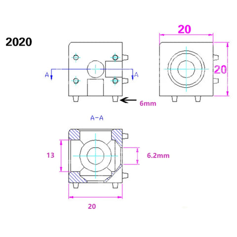 2020 Aluminum Extrusion Profile Solid Cube Corner Connector - VXB Ball Bearings