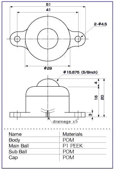22 lbs Load Capacity PEEK Ball Transfer Unit Made in Japan Surface Bearing