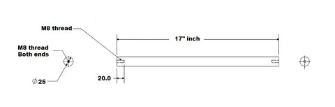 25mm Hardened end Tapped Shaft 17inch Long Linear Motion
