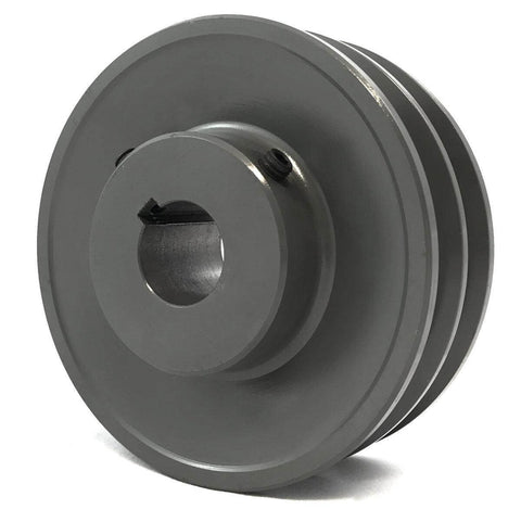 2BK45-1" Cast Iron Solid Sheave Pulley for Dual V-Belt size 5L, B OD : 4.5" ID: 1" Double Grooves Pulley 2BK451