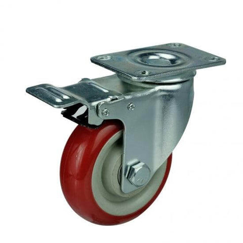3" Caster Wheel - Brake - PVC - Top Plate Mount