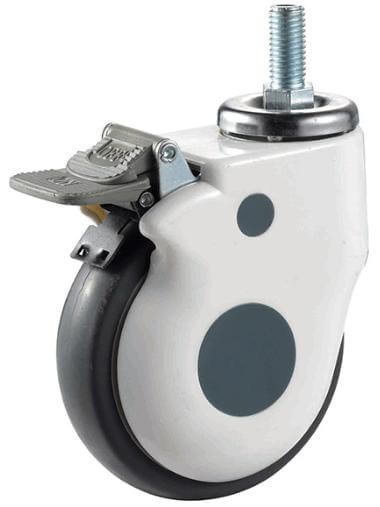 4" 198 Lbs Medical Caster Wheel - Brake M12 Threaded Stem - TPR
