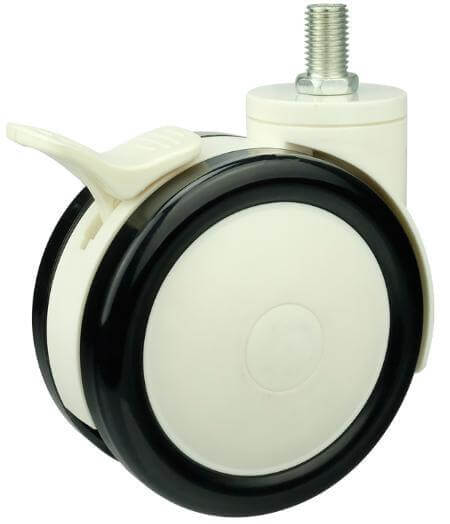 4" Inch 176 Lbs Medical Caster Wheel w/ Brake M12 Threaded Swivel Stem PU/ABS