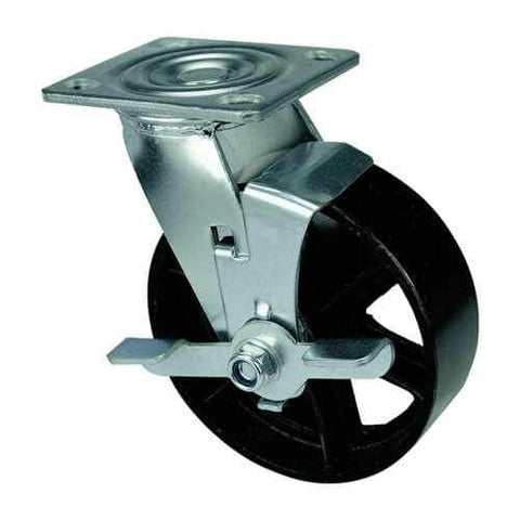 4" Heavy Duty Caster Wheel 441 Lbs - Center Brake Black Cast iron Top Plate