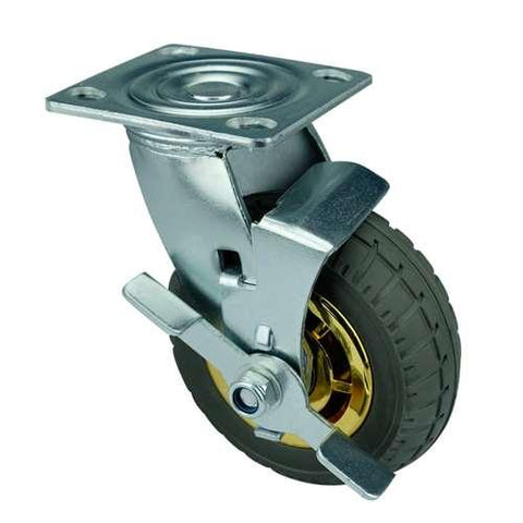 4" Heavy Duty Caster Wheel 441 Lbs - Center Brake Polypropylene core - Rubber Top Plate
