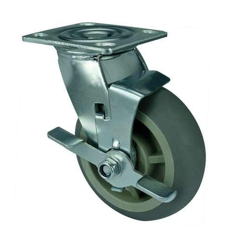 4" Heavy Duty Caster Wheel 441 Lbs - Center Brake Polypropylene core - TPR - Top Plate