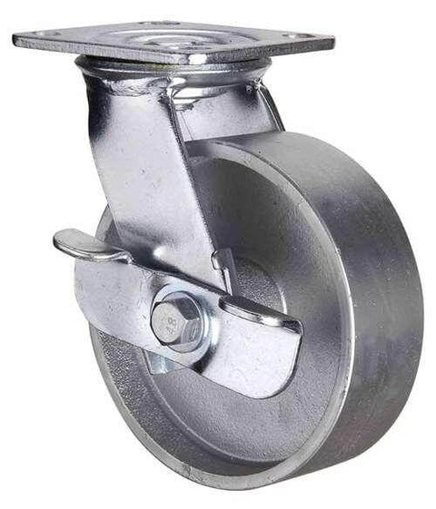4" Heavy Duty Caster Wheel 551 Lbs - Center Brake Cast Iron Top Plate