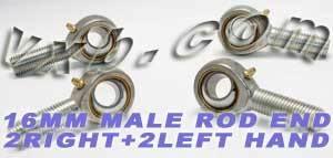 4 Male Rod End 16mm POS16 2 Right & 2 Left Hand Bearing