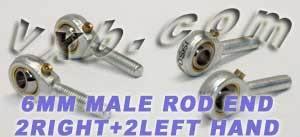 4-Pack 6mm Male Rod End Bearings - Heim Joint Style