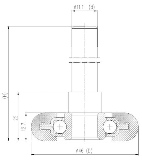 46mm Nylon Track wheel Combined - 114mm Axle Bearing