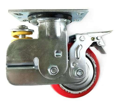 5" spring loaded Caster Wheel - Brake PU - Cast iron core Top Plate