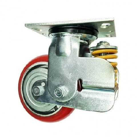 5" spring loaded Caster Wheel - PU - Cast iron core Top Plate