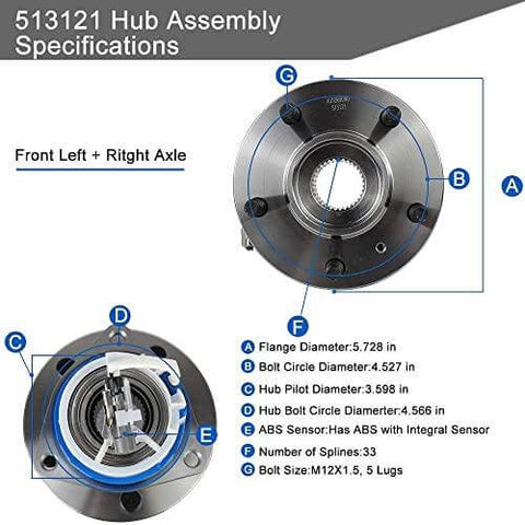 513121 Pair Front Wheel Hub & Bearing Assembly for Impala, Regal, DeVille, Grand Prix, Lacrosse, Lesabre, Century, Rendezvous, DTS, Intrigue 5 Lug w/ABS, Set of 2