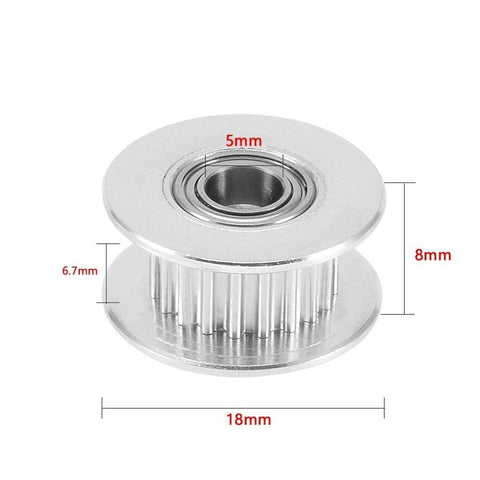 5mm Bore 20 Teeth 6mm wide belt, Idler Pulley Aluminum W/Bearing for 3D Printer​ - VXB Ball Bearings
