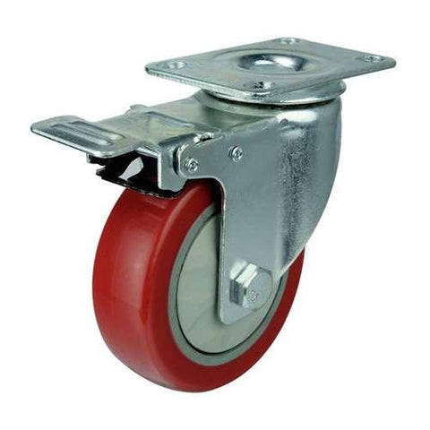 60mm Caster Wheel - Brake - PVC - Top Plate Mount
