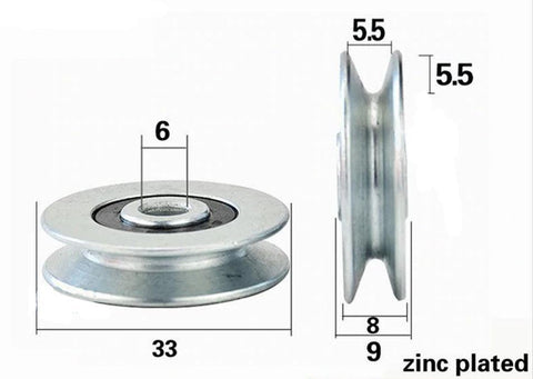 6mm Bore Bearing - 33mm Pulley V Groove Track Roller Bearing 6x33x8mm