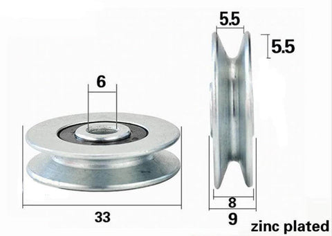 6mm Bore Bearing - 33mm Pulley V Groove Track Roller Bearing 6x33x8mm