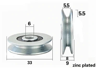 6mm Bore Bearing - 33mm Pulley V Groove Track Roller Bearing 6x33x8mm