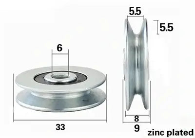 6mm Bore Bearing - 33mm Pulley V Groove Track Roller Bearing 6x33x8mm