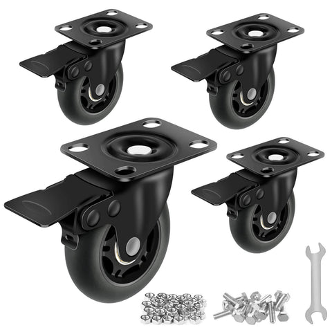 3" Casters Set of 4 - Heavy Duty Quiet Casters, Max Load 2000 lbs, Soft Wheels for Carts, Glide Smoothly and Protect Floors, Locking Furniture Casters - Canadian Ball Bearing Supplier.