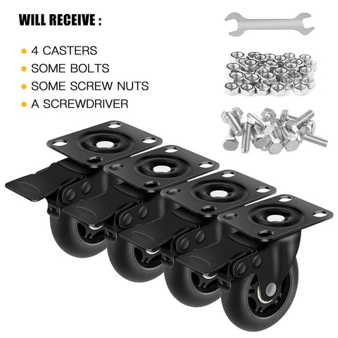 3" Casters Set of 4 - Heavy Duty Quiet Casters, Max Load 2000 lbs, Soft Wheels for Carts, Glide Smoothly and Protect Floors, Locking Furniture Casters - Canadian Ball Bearing Supplier.